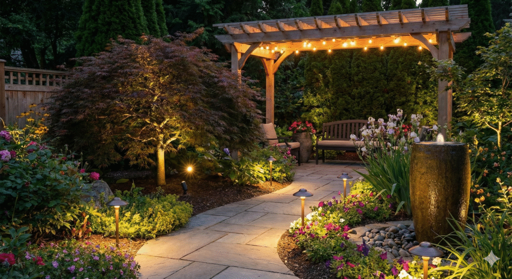 Garden with LED lights