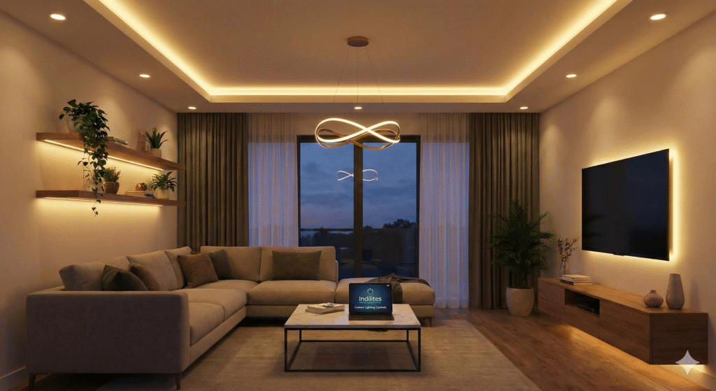 Living room with custom LED lighting