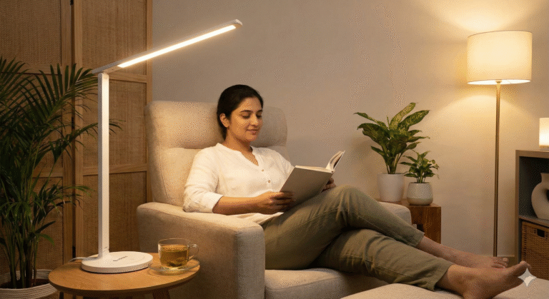 Person reading under LED lighting