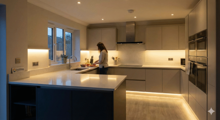 Modern kitchen with LED strip lights under cabinets