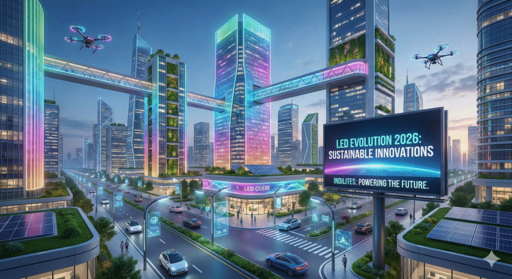 Green building with LED lights and sustainable features