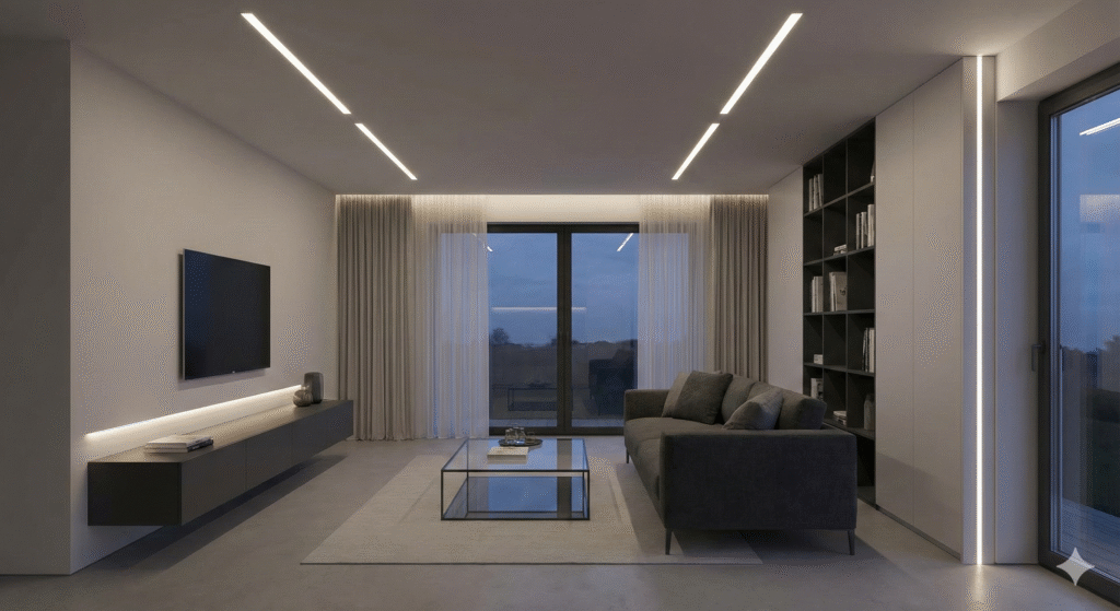 Linear and profile LED lights highlighting modern interior architecture