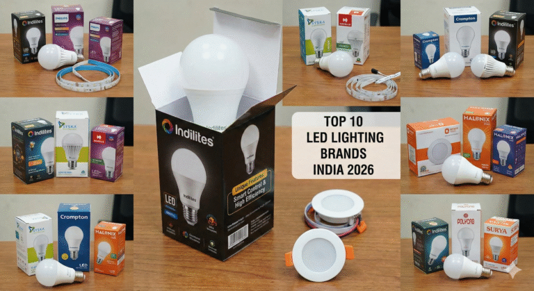 Collage of top Indian LED brands, featuring Indilites