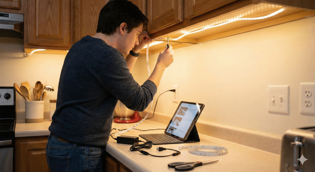 DIY LED lighting project in a home